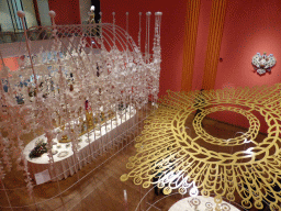 Services in the Main Hall at the First Floor at the exhibition `Dining with the Tsars` at the Hermitage Amsterdam museum, viewed from the Second Floor