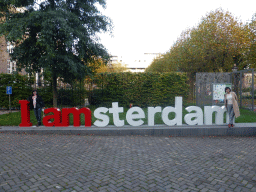Miaomiao and Mengjin with the `I Amsterdam` sign at the Hoftuin garden