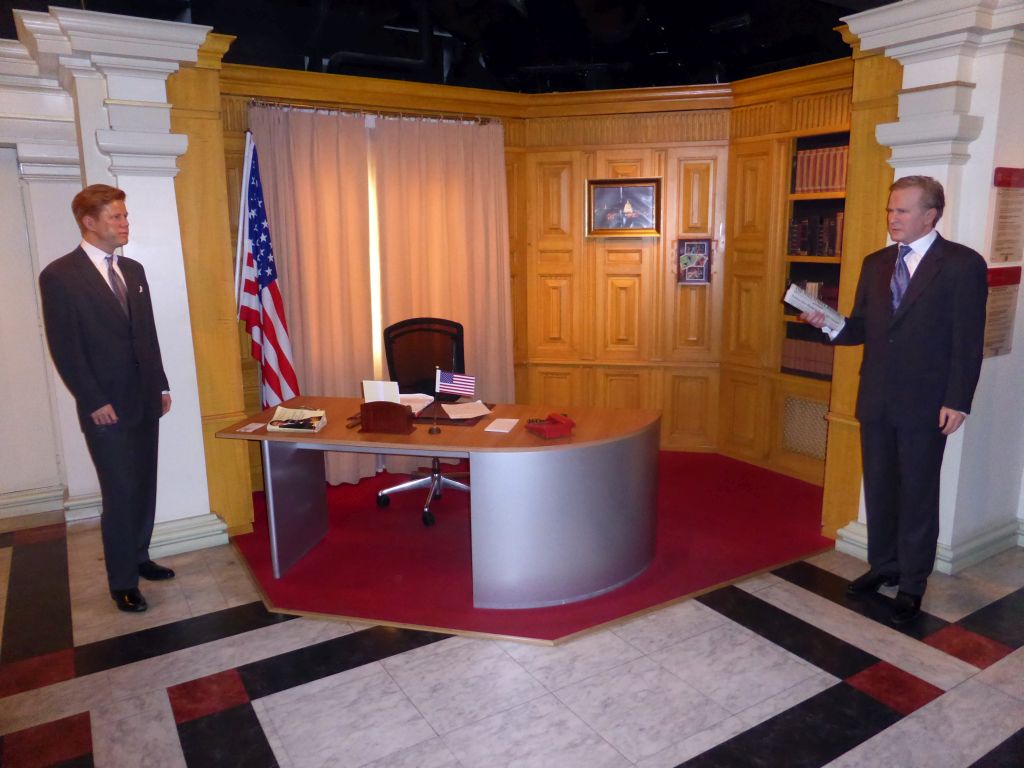 Wax statues of John F. Kennedy and George W. Bush at the Madame Tussauds museum