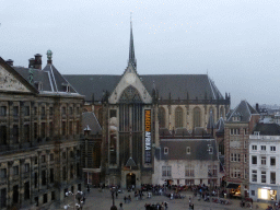 The Nieuwe Kerk church and the Royal Palace Amsterdam at the Dam square, viewed from the top floor of the Madame Tussauds museum, at sunset