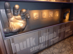 Wax models and prints of hands of famous people at the Madame Tussauds museum