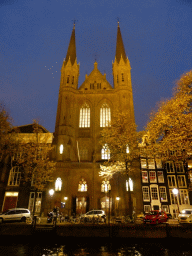 Front of the Krijtberg church at the Singel canal, by night
