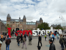 The `I Amsterdam` sign and the back side of the Rijksmuseum at the Museumplein square