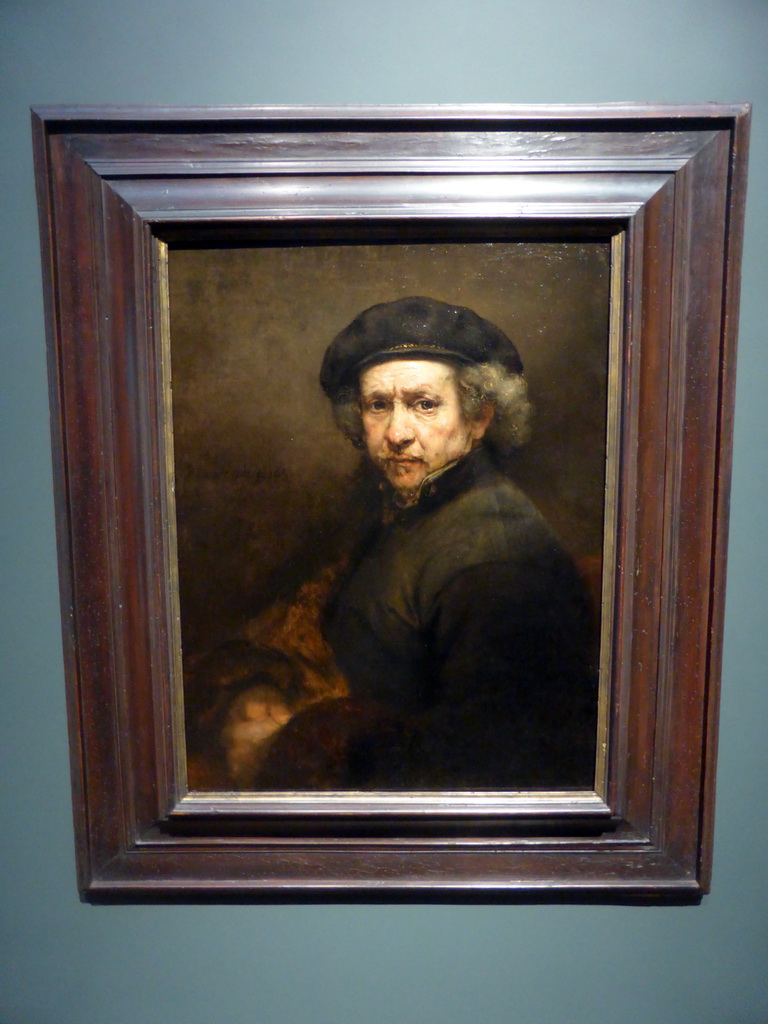 Painting `Self Portrait` by Rembrandt van Rijn, at Gallery 1 of the `Late Rembrandt` exhibition at the First Floor of the Philips Wing of the Rijksmuseum