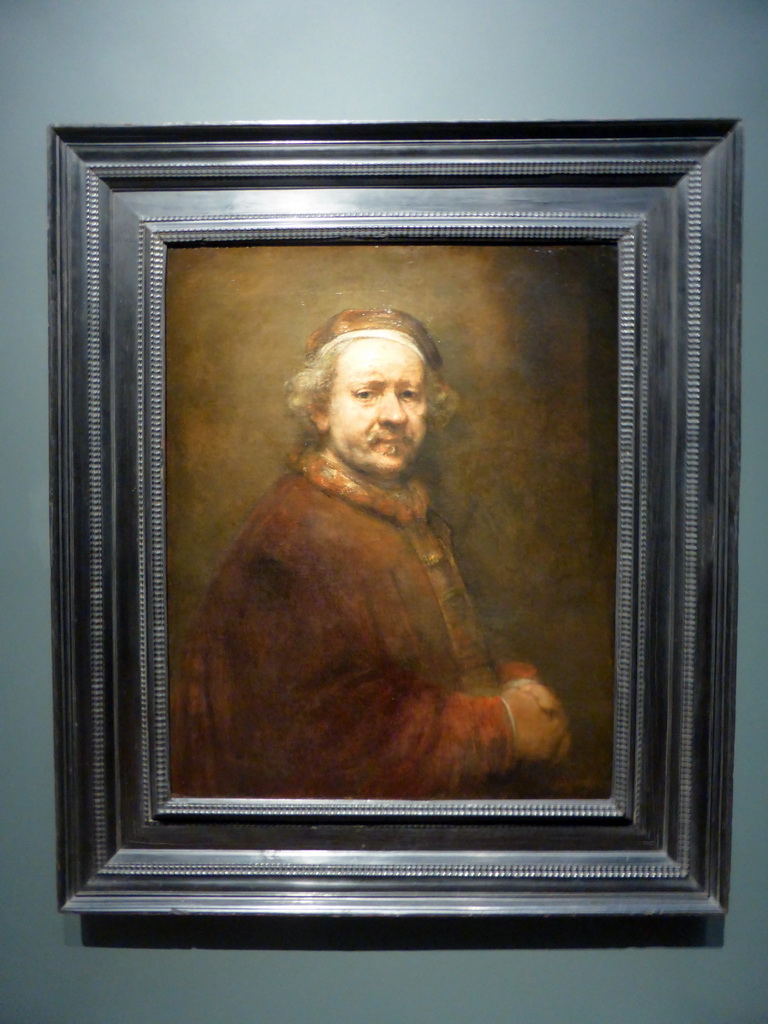 Painting `Self Portrait at the Age of 63` by Rembrandt van Rijn, at Gallery 1 of the `Late Rembrandt` exhibition at the First Floor of the Philips Wing of the Rijksmuseum