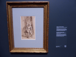 Painting `Nude Woman Seated by a Stove` by Rembrandt van Rijn, at Gallery 2 of the `Late Rembrandt` exhibition at the First Floor of the Philips Wing of the Rijksmuseum, with explanation
