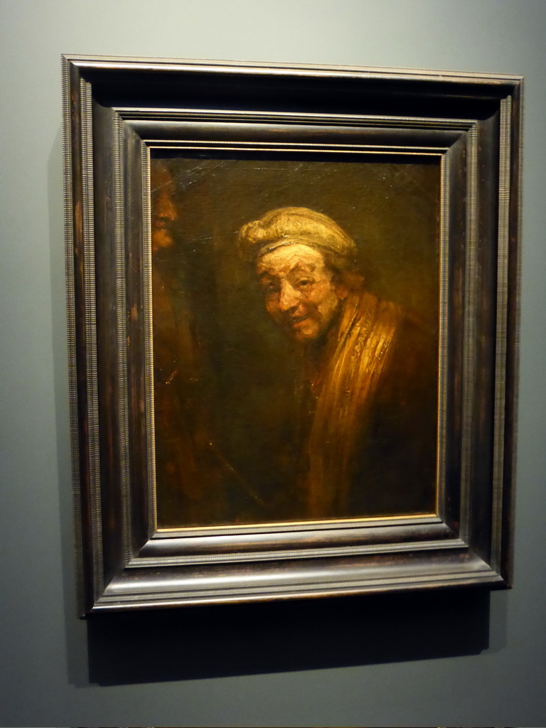 Painting `Self Portrait as Zeuxis` by Rembrandt van Rijn, at Gallery 2 of the `Late Rembrandt` exhibition at the First Floor of the Philips Wing of the Rijksmuseum