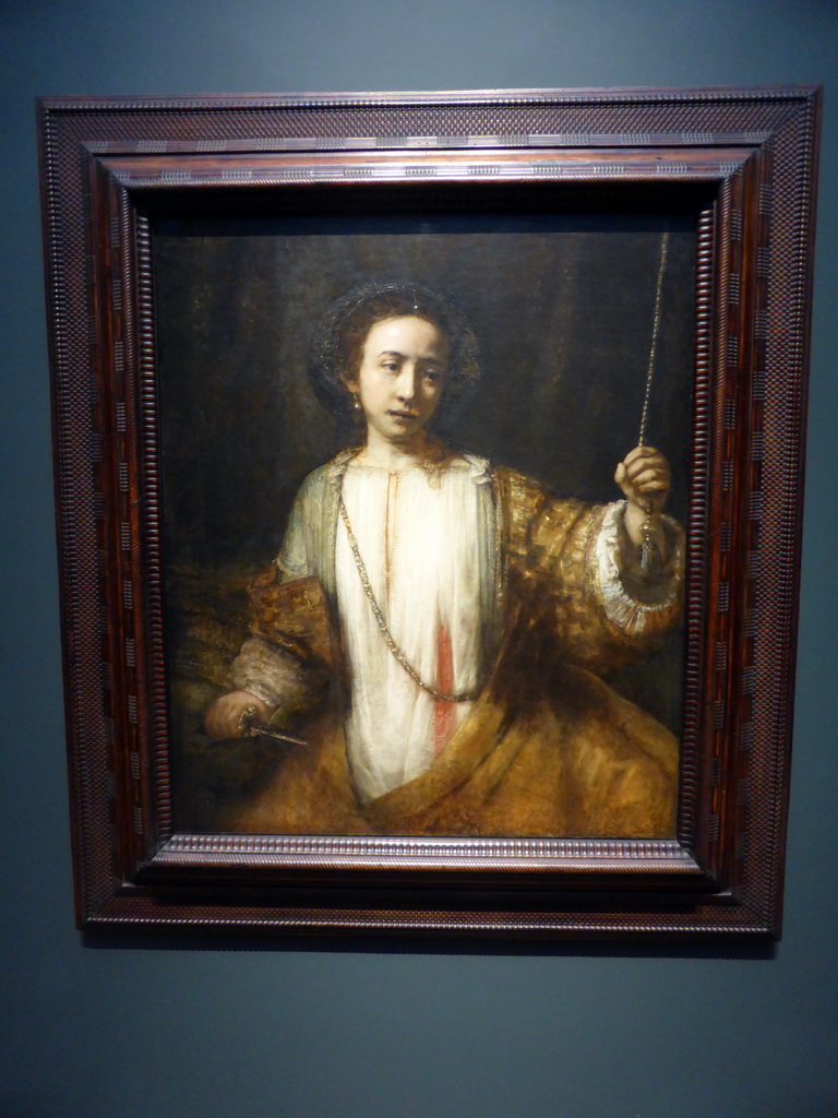 Painting `Lucretia` by Rembrandt van Rijn, at Gallery 5 of the `Late Rembrandt` exhibition at the First Floor of the Philips Wing of the Rijksmuseum
