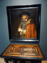 Painting `Portrait of Jan Six` by Rembrandt van Rijn, at Gallery 6 of the `Late Rembrandt` exhibition at the First Floor of the Philips Wing of the Rijksmuseum