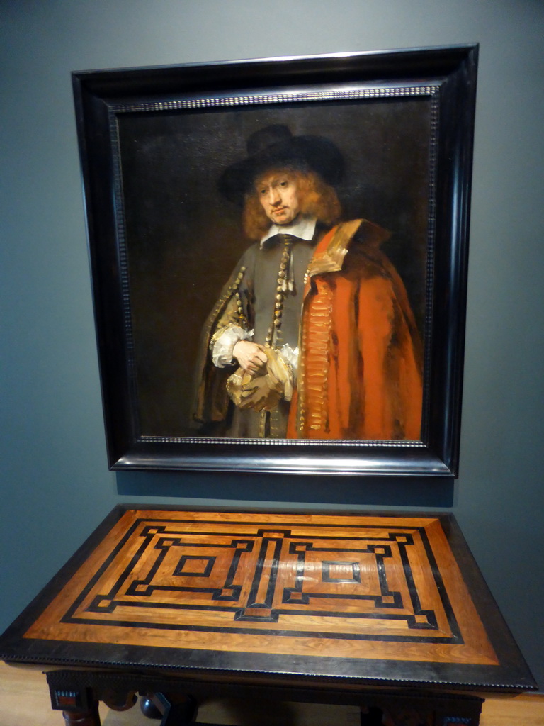 Painting `Portrait of Jan Six` by Rembrandt van Rijn, at Gallery 6 of the `Late Rembrandt` exhibition at the First Floor of the Philips Wing of the Rijksmuseum