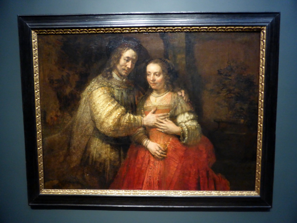 Painting `Portrait of a Couple as Isaac and Rebecca, known as `The Jewish Bride`` by Rembrandt van Rijn, at Gallery 6 of the `Late Rembrandt` exhibition at the First Floor of the Philips Wing of the Rijksmuseum