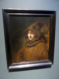 Painting `Rembrandt`s Son Titus in a Monk`s Habit` by Rembrandt van Rijn, at Gallery 7 of the `Late Rembrandt` exhibition at the First Floor of the Philips Wing of the Rijksmuseum