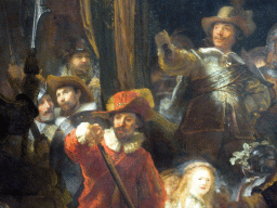 Detail of the painting `The Night Watch` by Rembrandt van Rijn, at the Gallery of Honour at the Second Floor of the Rijksmuseum