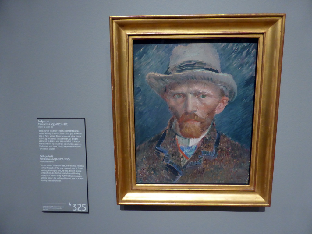 Painting `Self-portrait` by Vincent van Gogh, at Room 1.18 at the First Floor of the Rijksmuseum, with explanation