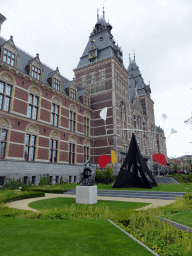 Gardens with statue at the left front of the Rijksmuseum