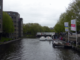 Boats in the Singelgracht canal, viewed from the Museumbrug bridge