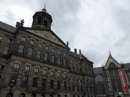Facades of the Royal Palace Amsterdam and the Nieuwe Kerk church at the Dam square