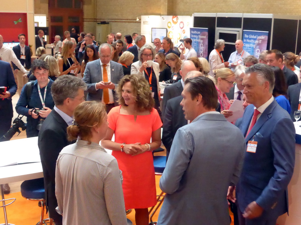 Edith Schippers and other people after the opening ceremony of the eHealth Week 2016 conference at the Graanbeurszaal room of the Beurs van Berlage conference center