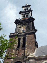Tower of the Westerkerk church, viewed from the Westermarkt square