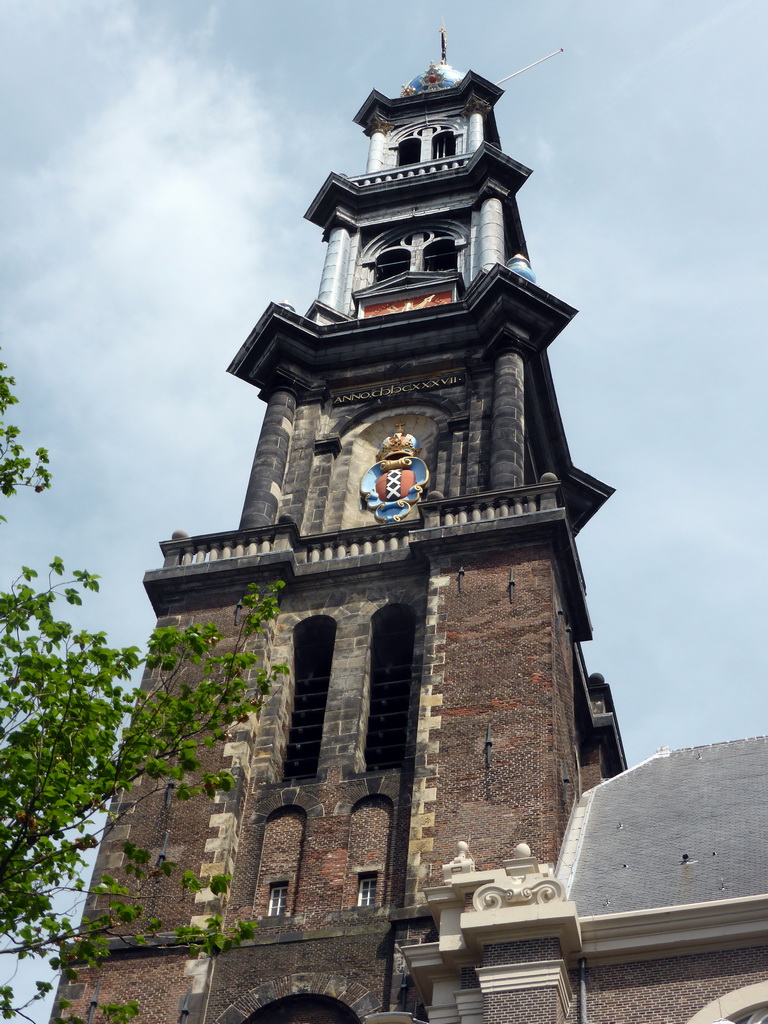 Tower of the Westerkerk church, viewed from the Westermarkt square