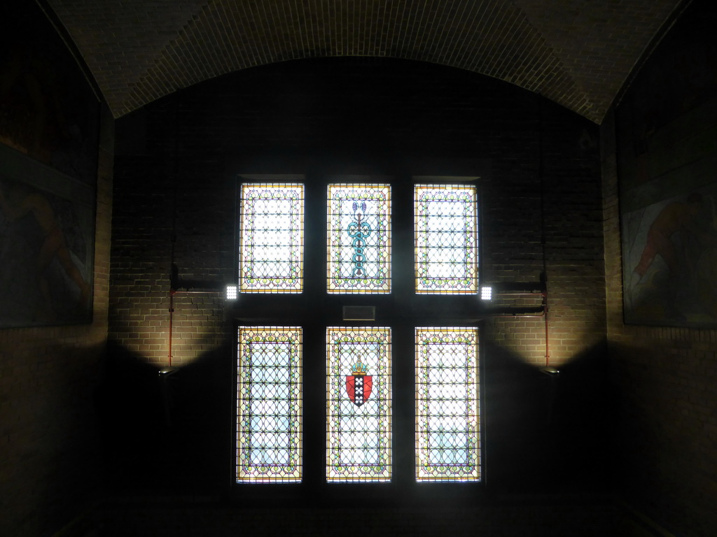 Stained glass windows at the staircase of the Beurs van Berlage conference center