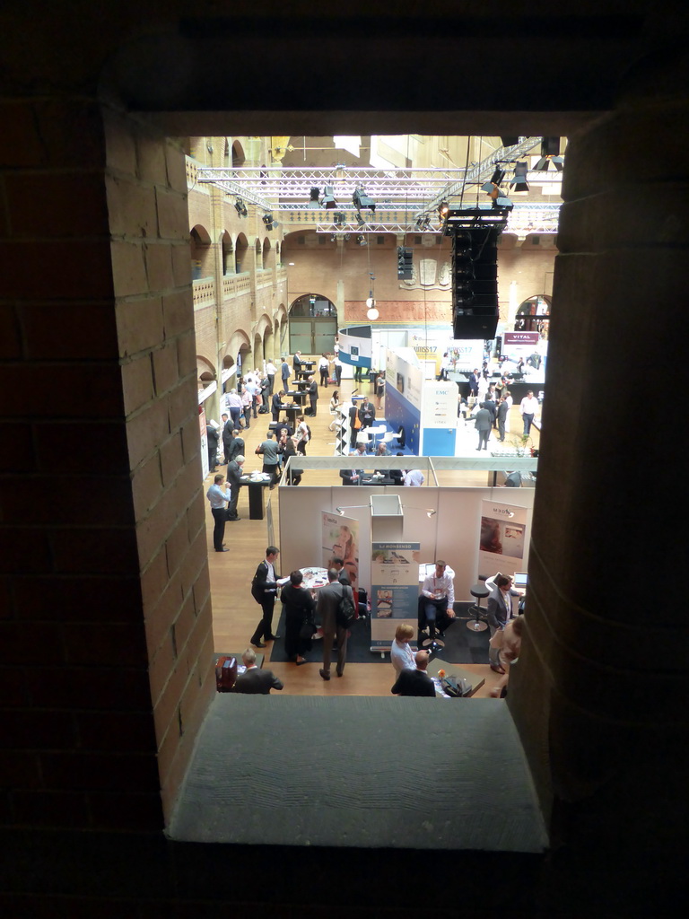 The west side of the Grote Zaal room of the Beurs van Berlage conference center during the eHealth Week 2016 conference, viewed from a window at the first floor