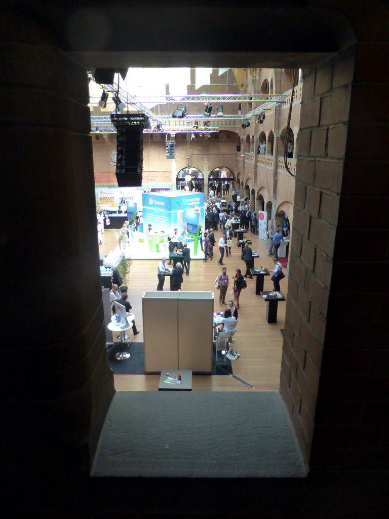 The east side of the Grote Zaal room of the Beurs van Berlage conference center during the eHealth Week 2016 conference, viewed from a window at the first floor