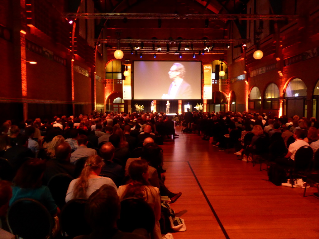 Presentation `Transitioning to human-centric care at scale` by Jeroen Tas during the eHealth Week 2016 conference, in the Effectenbeurszaal room of the Beurs van Berlage conference center