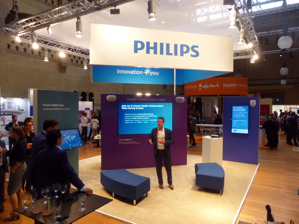 The Philips stand during the eHealth Week 2016 conference, at the Graanbeurszaal room of the Beurs van Berlage conference center