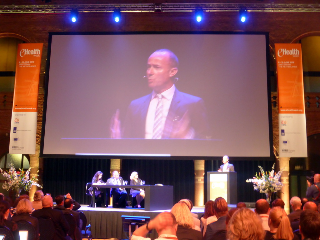 Presentation by Neil Jordan during the eHealth Week 2016 conference, in the Effectenbeurszaal room of the Beurs van Berlage conference center
