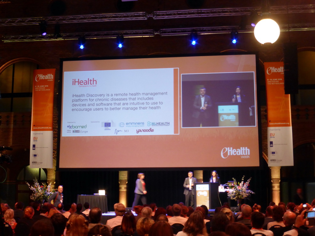Prize winner iHealth (Champion category) at the EU eHealth SME Competition Award Ceremony during the eHealth Week 2016 conference, in the Effectenbeurszaal room of the Beurs van Berlage conference center