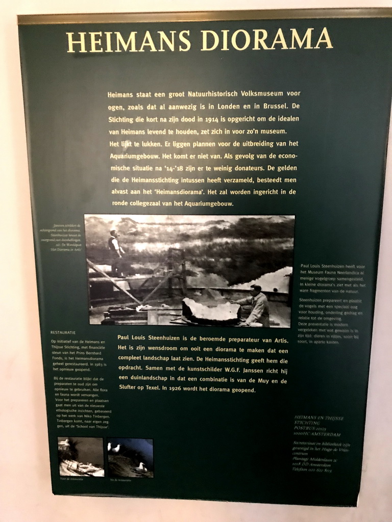 Information on the Heimans Diorama at the Upper Floor of the Aquarium at the Royal Artis Zoo