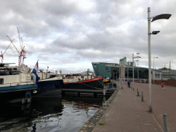 Boats in the Oosterdok canal, the Oosterdok street and the NEMO Science Museum