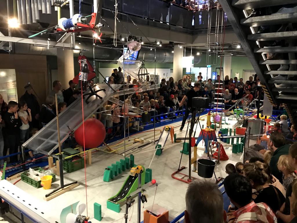 The Chain Reaction demonstration at the NEMO Science Museum, viewed from the First Floor