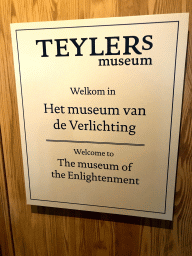 Sign on the Teylers Museum at the Fenomena exhibition at the First Floor of the NEMO Science Museum