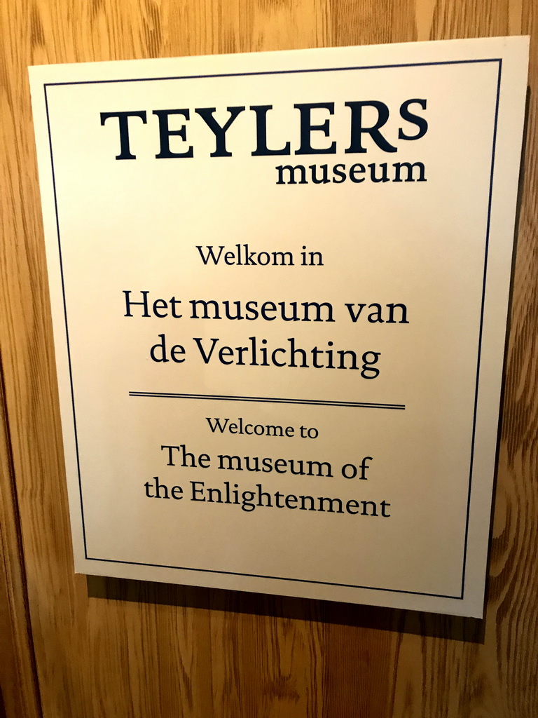 Sign on the Teylers Museum at the Fenomena exhibition at the First Floor of the NEMO Science Museum