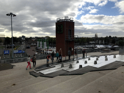 The Water Cascade at the Energetica exhibition at the roof at the Fifth Floor of the NEMO Science Museum, with a view on the Oosterdok canal