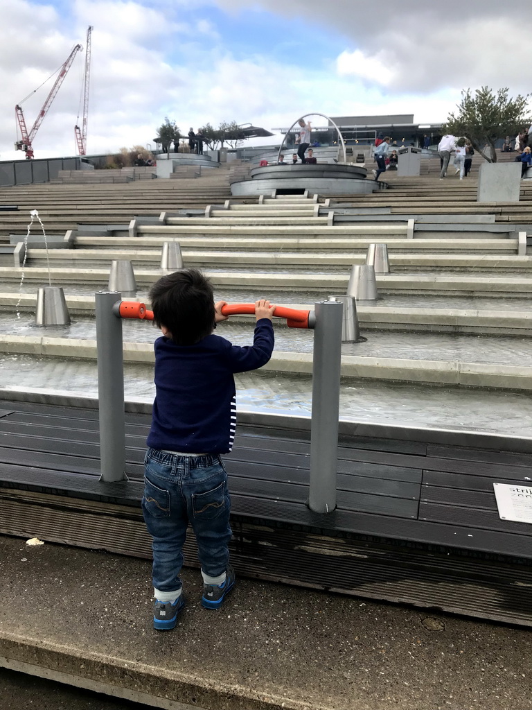 Max with the Water Cascade at the Energetica exhibition at the roof at the Fifth Floor of the NEMO Science Museum