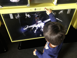 Max with a robot dinosaur at the Elementa exhibition at the Third Floor of the NEMO Science Museum