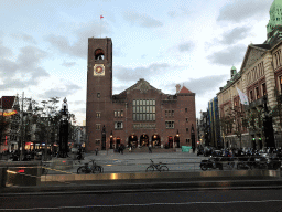 Southwest side of the Beurs van Berlage building at the Beursplein square, at sunset