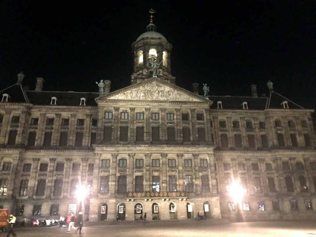 Front of the Royal Palace Amsterdam at the Dam square, by night