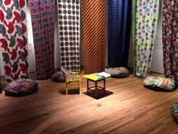 Poufs and curtains at the Fashion Cities Africa exhibition at the Second Floor of the Tropenmuseum