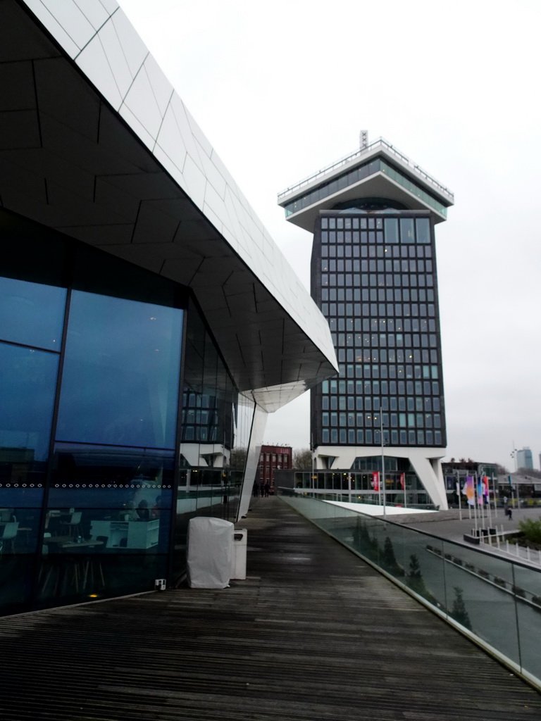 Side of the EYE Film Institute Netherlands at the IJpromenade and the A`DAM Tower