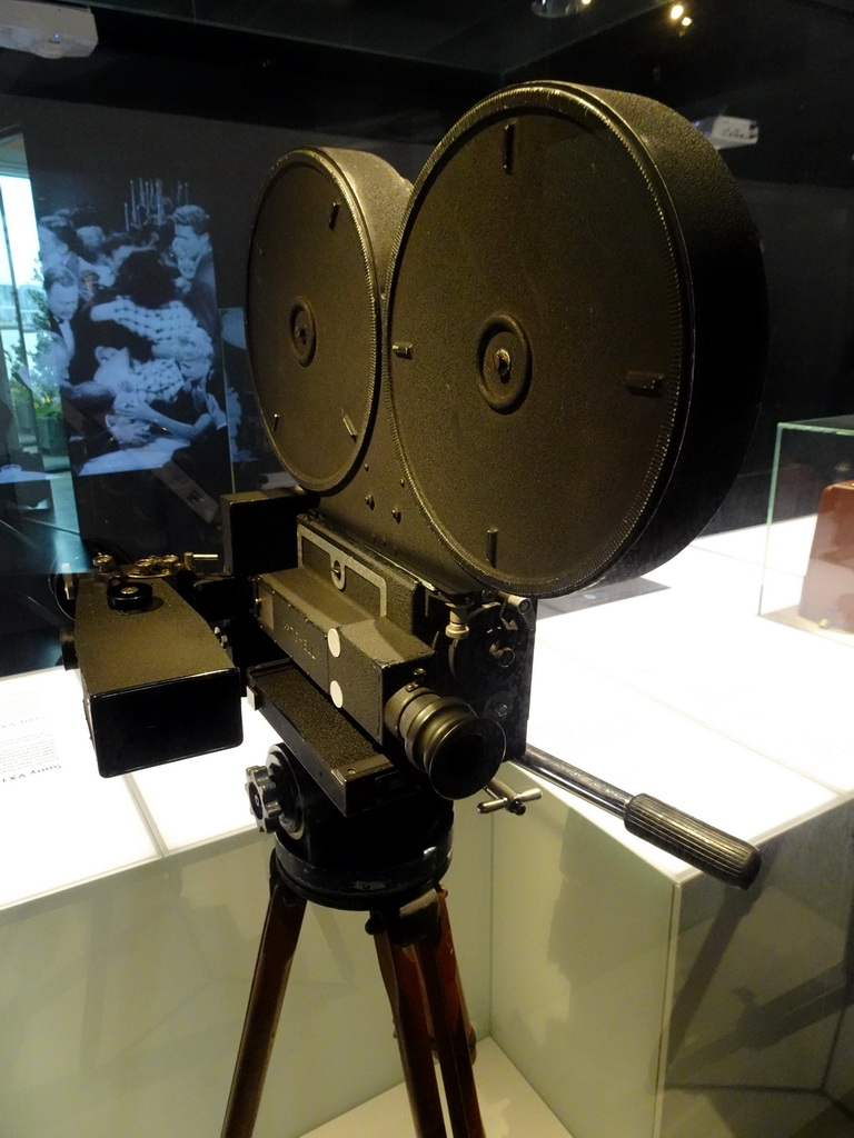 Old film camera at the Panorama exhibition at the ground floor of the EYE Film Institute Netherlands