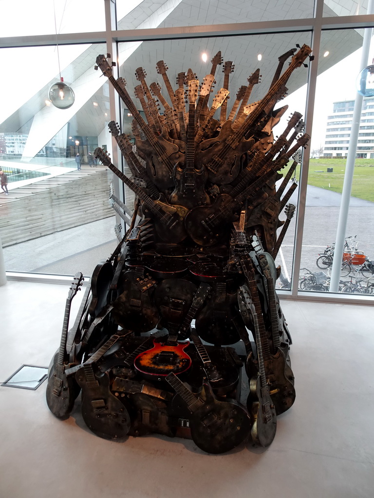 The Iron Throne from `Game of Thrones` made from guitars, at the ground floor of the A`DAM Tower