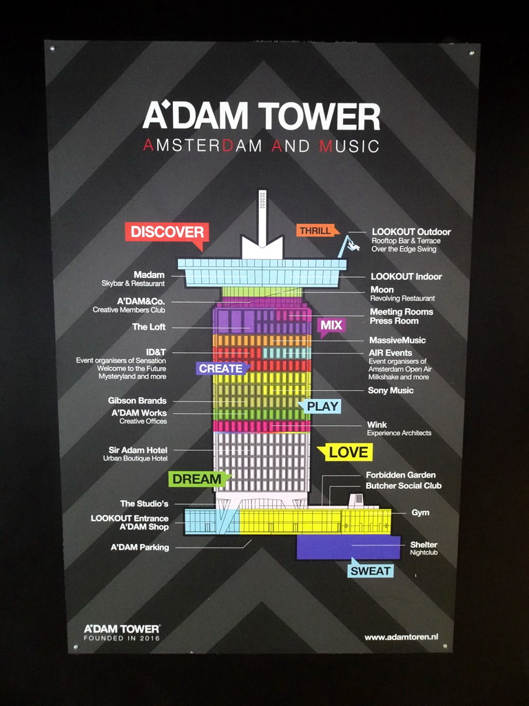 Information on the different floors of the A`DAM Tower