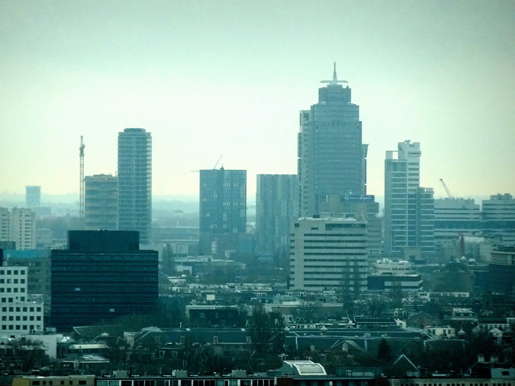 The Rembrandt Tower and surroundings, viewed from the A`DAM Lookout Indoor observation deck at the A`DAM Tower