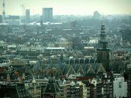 The Oude Kerk church, viewed from the A`DAM Lookout Indoor observation deck at the A`DAM Tower