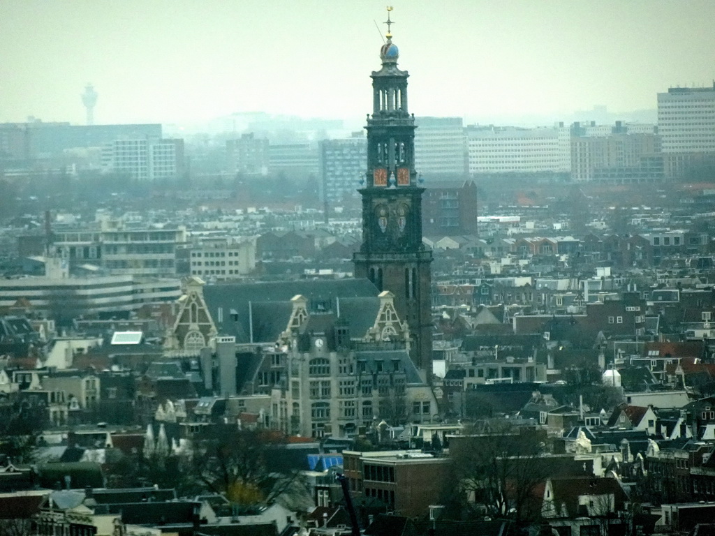 The Westerkerk church, viewed from the A`DAM Lookout Indoor observation deck at the A`DAM Tower