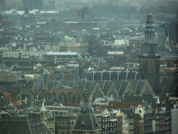 The Oude Kerk church, viewed from the A`DAM Lookout Indoor observation deck at the A`DAM Tower